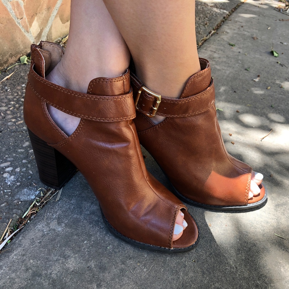 Peep Toe Faux Leather Booties